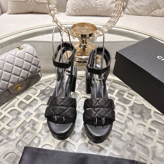 Chanel Elegant High Heel Platform Leather Upper Dress Sandals