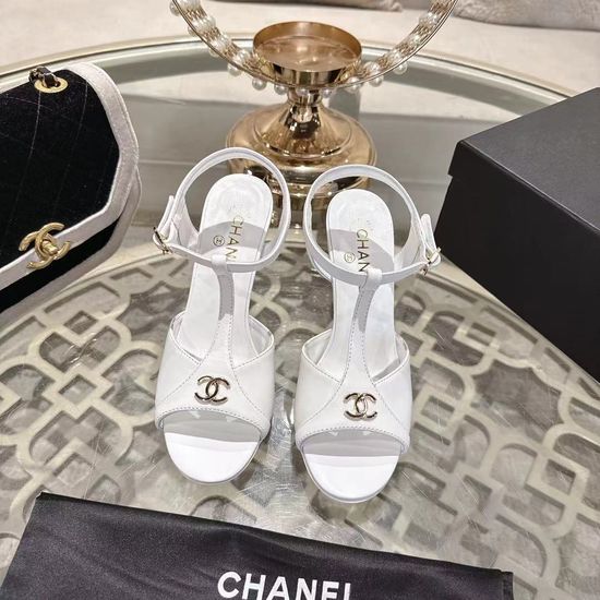 Chanel Classic Patent Leather High Heel Platform Sandals