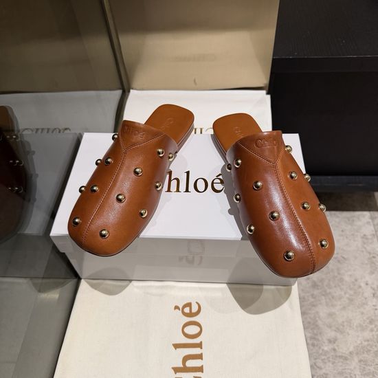 Chloe Handmade Rivet Leather Slippers with Leather Sole