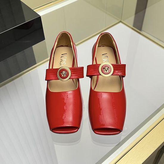 Versace Comfortable Peep Toe Leather All Match Casual Flats