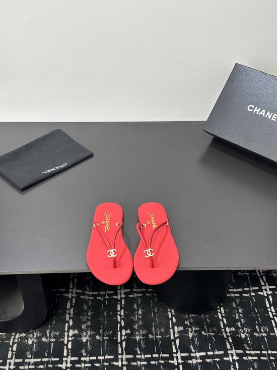 Chanel Sheepskin Strap Flip Flops with Genuine Leather Sole
