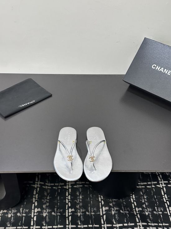 Chanel Sheepskin Strap Flip Flops with Genuine Leather Sole