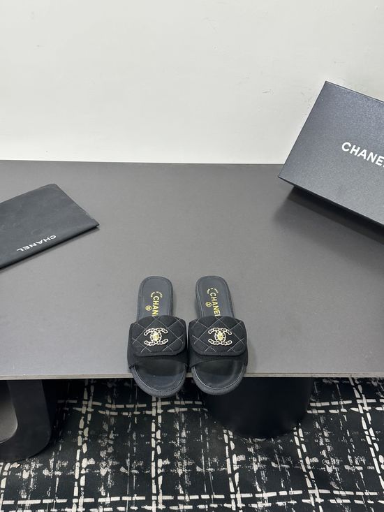 Chanel Genuine Leather Open Toe Casual Flat Slides