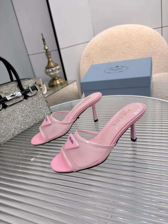 Prada Chunky Heel Side Open Casual Slides
