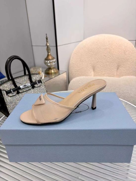 Prada Chunky Heel Side Open Casual Slides