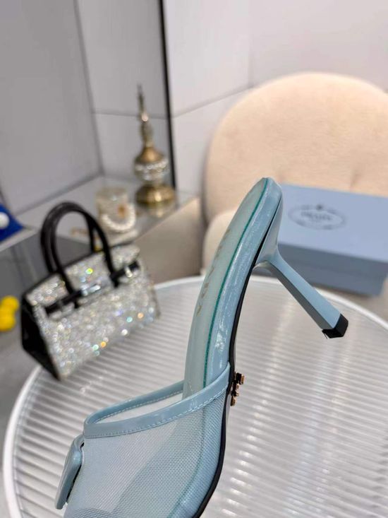 Prada Chunky Heel Side Open Casual Slides