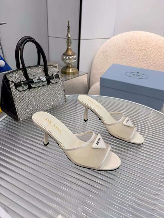 Prada Chunky Heel Side Open Casual Slides