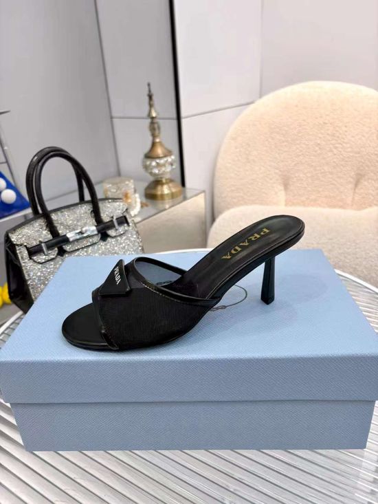 Prada Chunky Heel Side Open Casual Slides