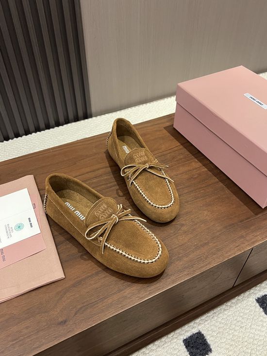 Miu Miu Suede Leather Bow Slip On Casual Loafers