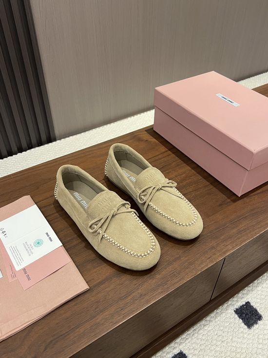Miu Miu Suede Leather Bow Slip On Casual Loafers