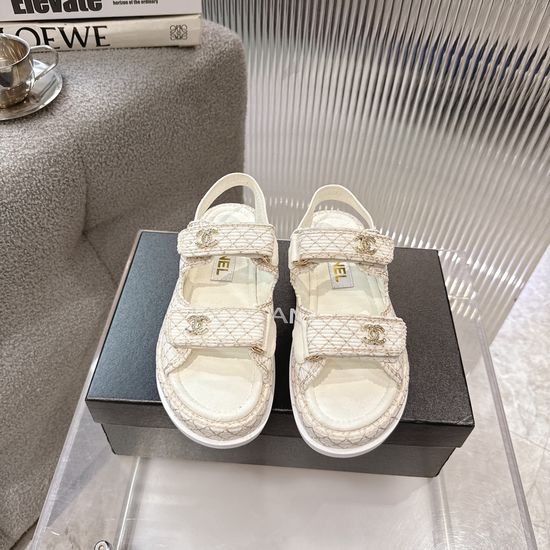 Chanel Quilted Fabric Hook-and-loop Sandals with Premium Quality
