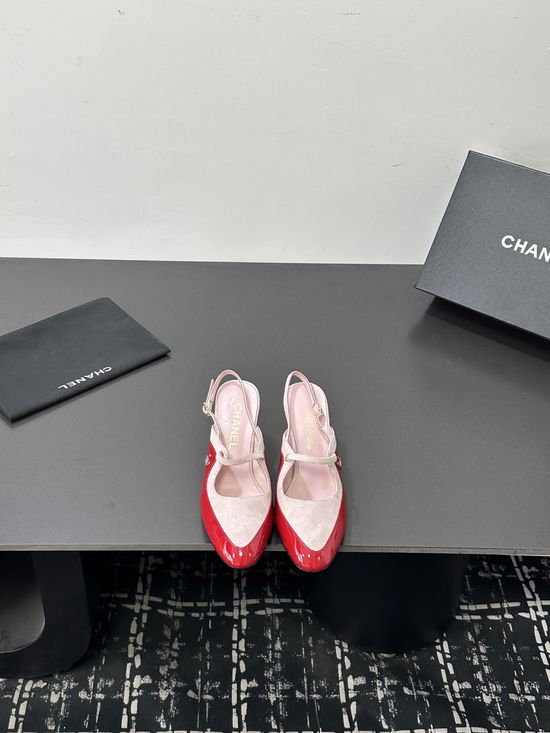 Chanel Color Block Pointed Toe Mid Heel Dress Sandals