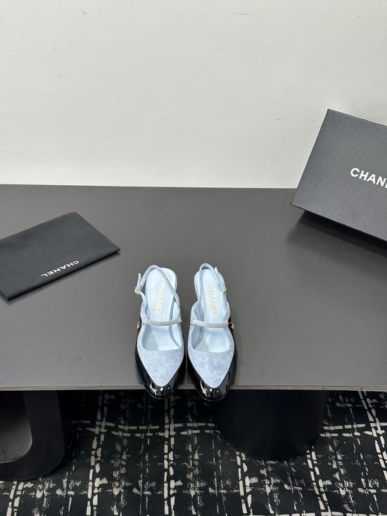 Chanel Color Block Pointed Toe Mid Heel Dress Sandals