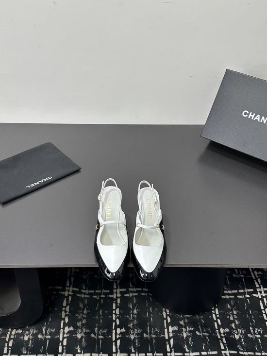 Chanel Color Block Pointed Toe Mid Heel Dress Sandals