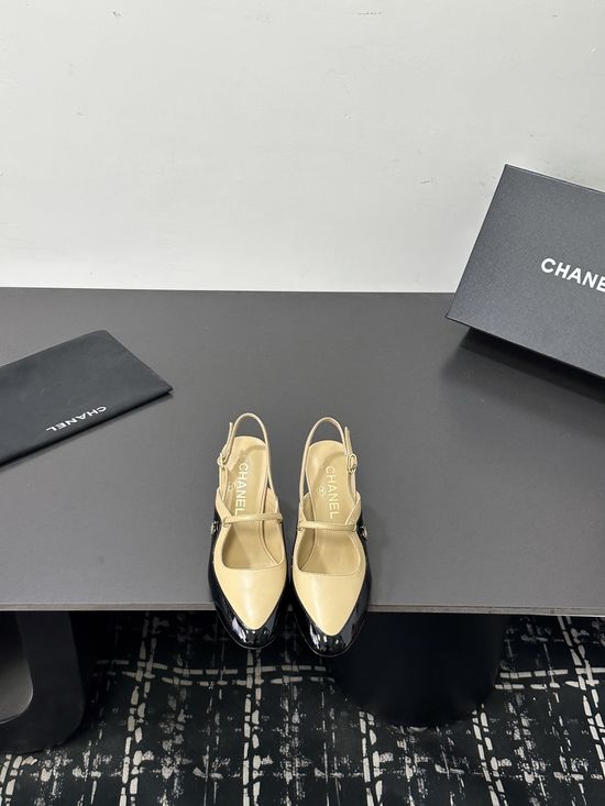 Chanel Color Block Pointed Toe Mid Heel Dress Sandals