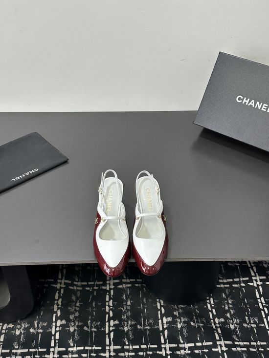 Chanel Color Block Pointed Toe Mid Heel Dress Sandals