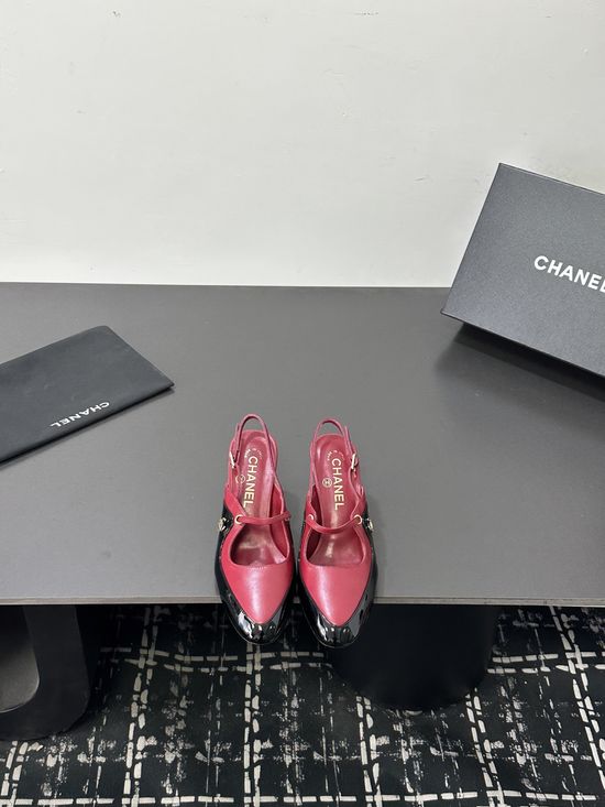 Chanel Color Block Pointed Toe Mid Heel Dress Sandals
