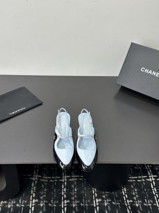Chanel Color Block Pointed Toe Mid Heel Dress Sandals