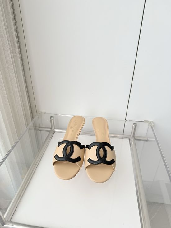 Chanel Premium Sheepskin Leather Block Heel Sandals