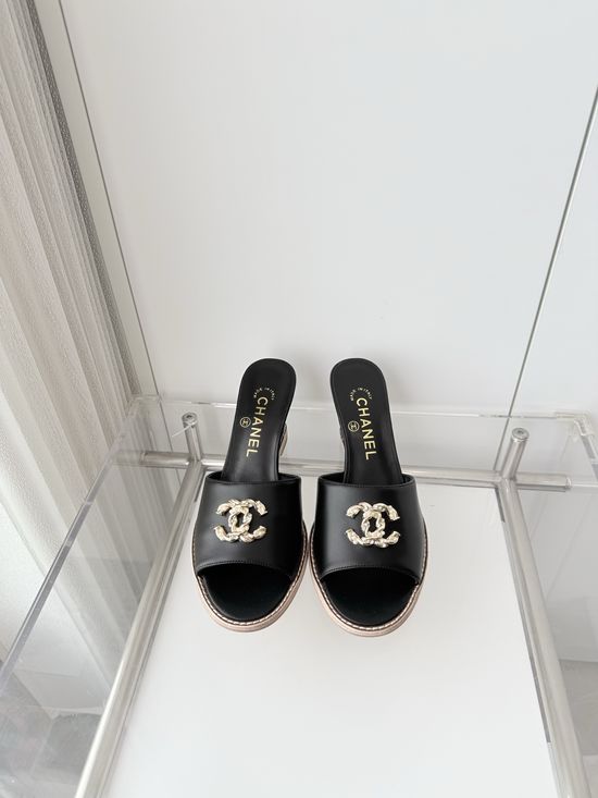Chanel Premium Sheepskin Leather Mid Heel Sandals