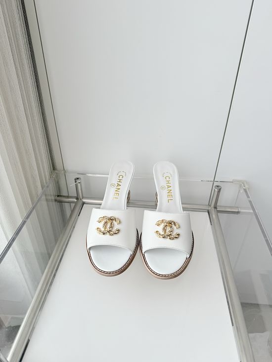 Chanel Premium Sheepskin Leather Mid Heel Sandals
