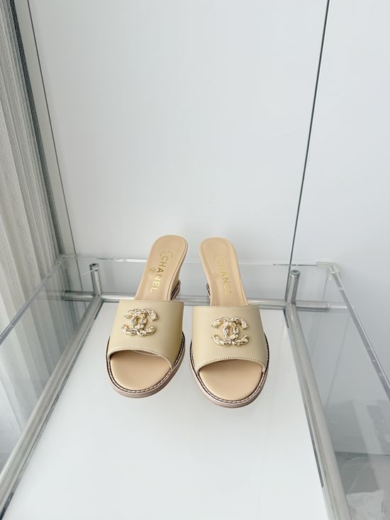 Chanel Premium Sheepskin Leather Mid Heel Sandals