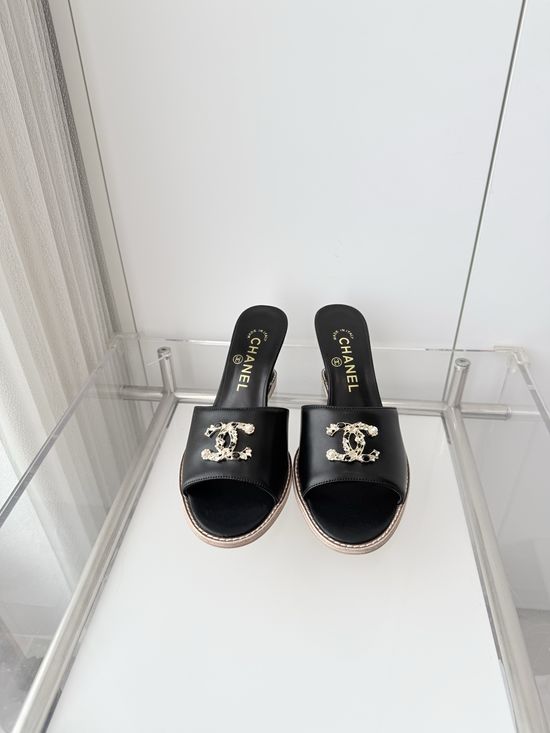 Chanel Premium Sheepskin Leather Mid Heel Sandals