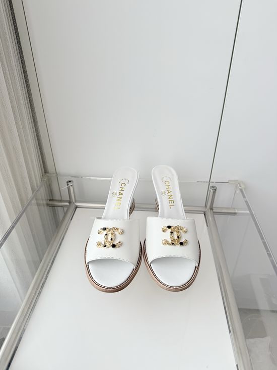 Chanel Premium Sheepskin Leather Mid Heel Sandals