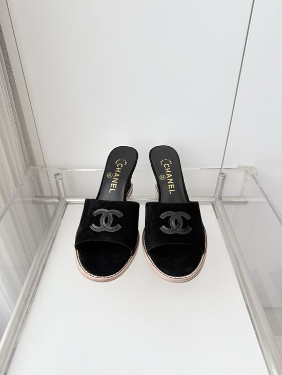 Chanel Premium Suede Leather Mid Heel Sandals