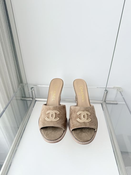 Chanel Premium Suede Leather Mid Heel Sandals