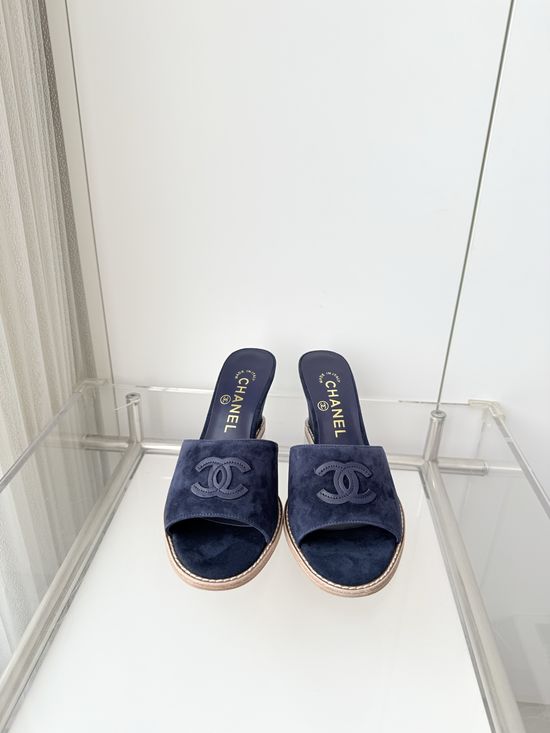 Chanel Premium Suede Leather Mid Heel Sandals