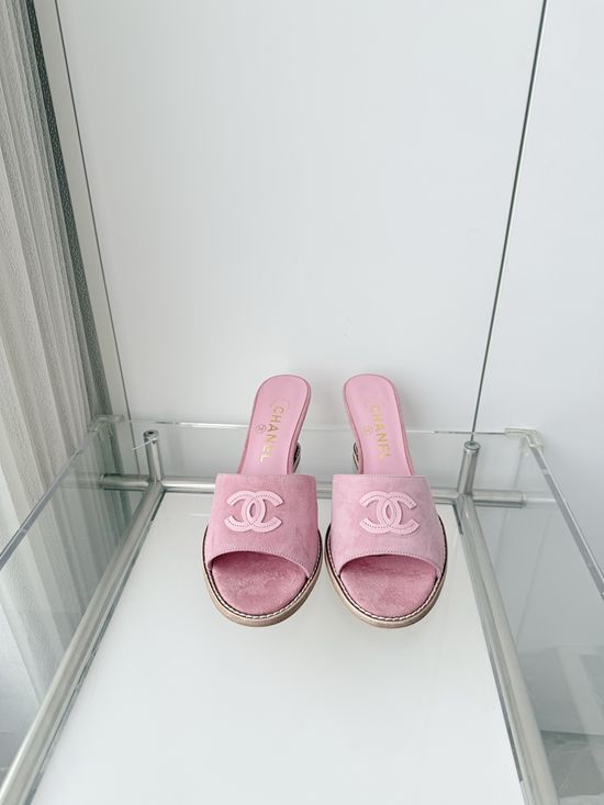 Chanel Premium Suede Leather Mid Heel Sandals