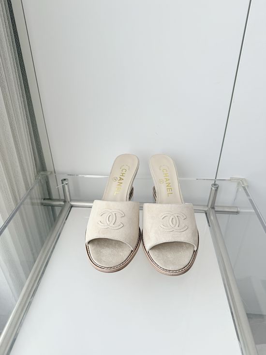 Chanel Premium Suede Leather Mid Heel Sandals
