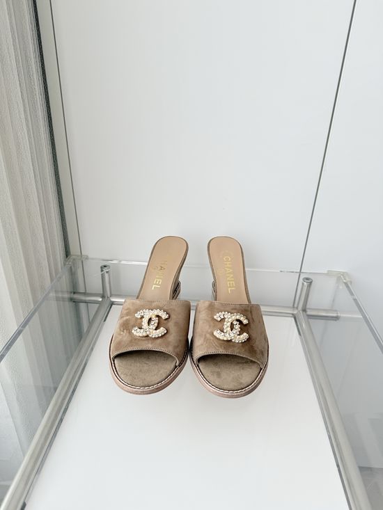 Chanel Premium Suede Leather Mid Heel Sandals