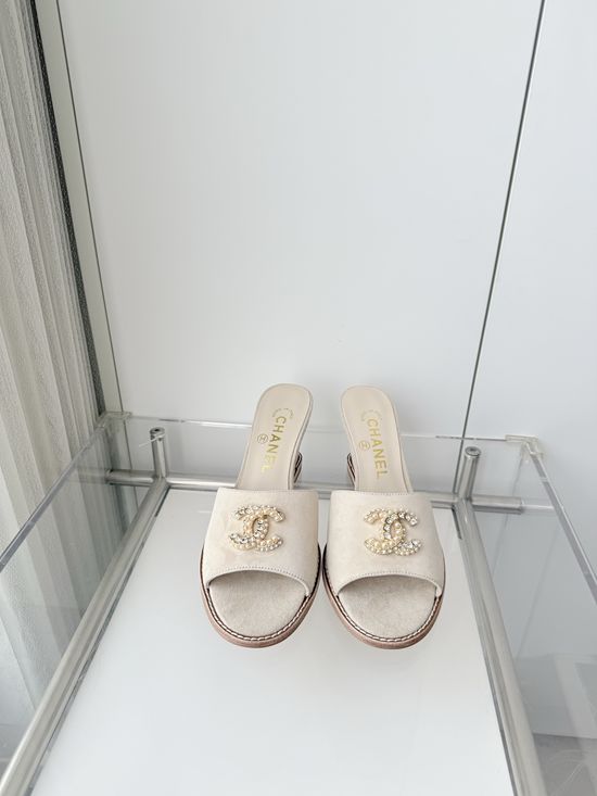 Chanel Premium Suede Leather Mid Heel Sandals