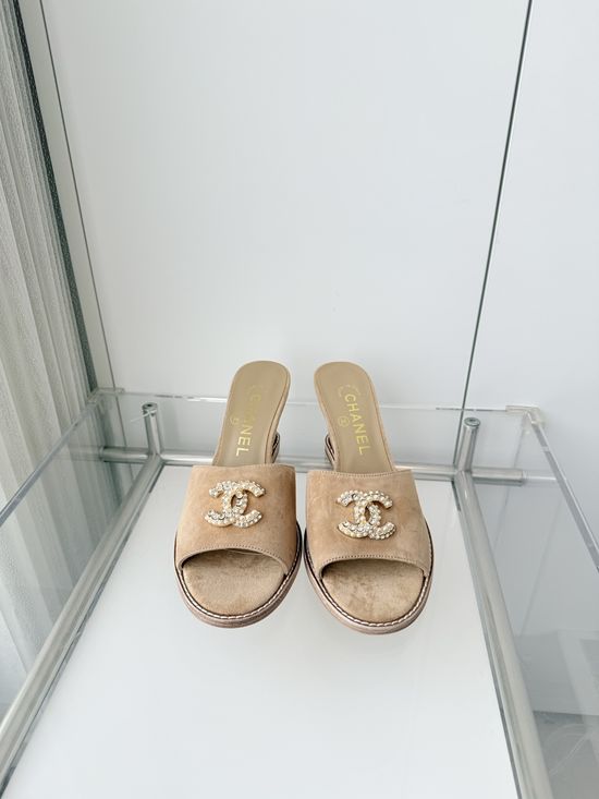 Chanel Premium Suede Leather Mid Heel Sandals