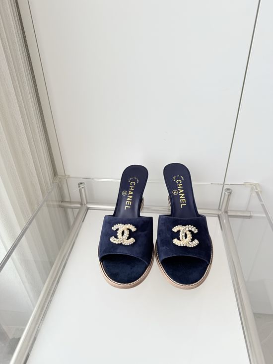 Chanel Premium Suede Leather Mid Heel Sandals