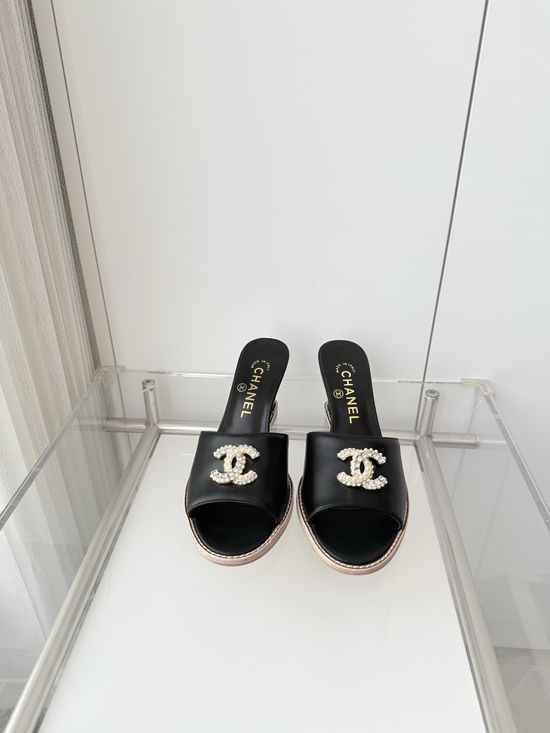 Chanel Premium Sheepskin Leather Mid Heel Sandals