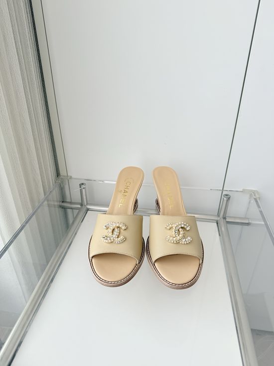 Chanel Premium Sheepskin Leather Mid Heel Sandals