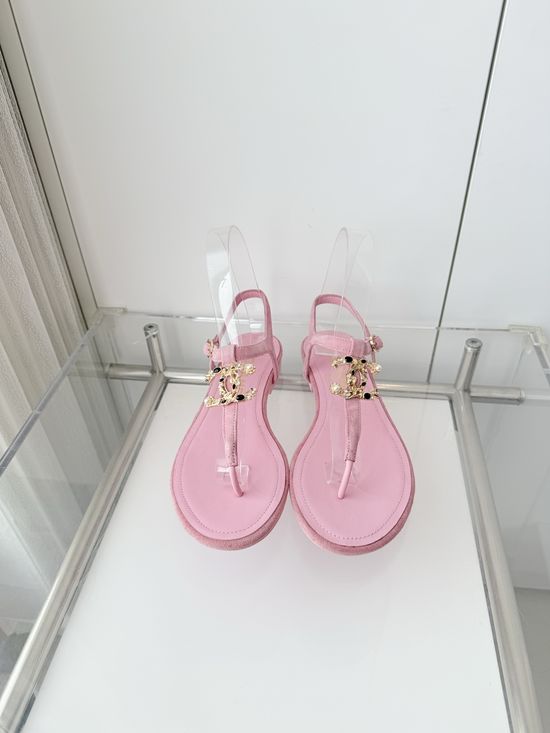 Chanel Premium Suede Low Heel Sandals Italian Leather Sole