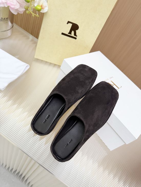 The Row Minimalist Suede Closed Toe Flat Mule Slippers Comfortable
