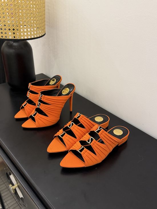 Yves Saint Laurent Elegant Silk Upper Heeled Sandals With Logo Heel