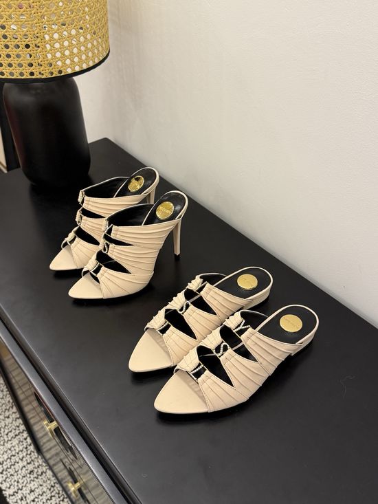 Yves Saint Laurent Elegant Silk Upper Heeled Sandals With Logo Heel