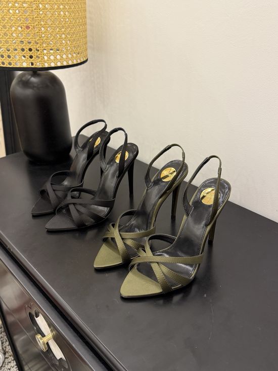 Yves Saint Laurent Elegant High-Heeled Sandals with Metal Logo Chain