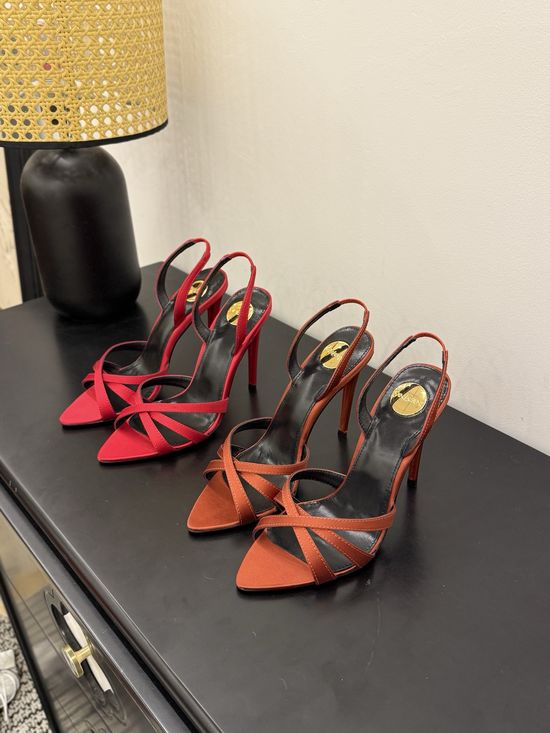 Yves Saint Laurent Elegant High-Heeled Sandals with Metal Logo Chain