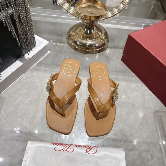 Roger Viver Rhinestone Embellished Premium Leather Flip Flops