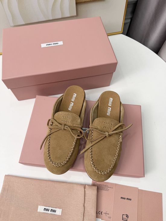 Miu Miu Vintage Distressed Leather Slip-On Loafers