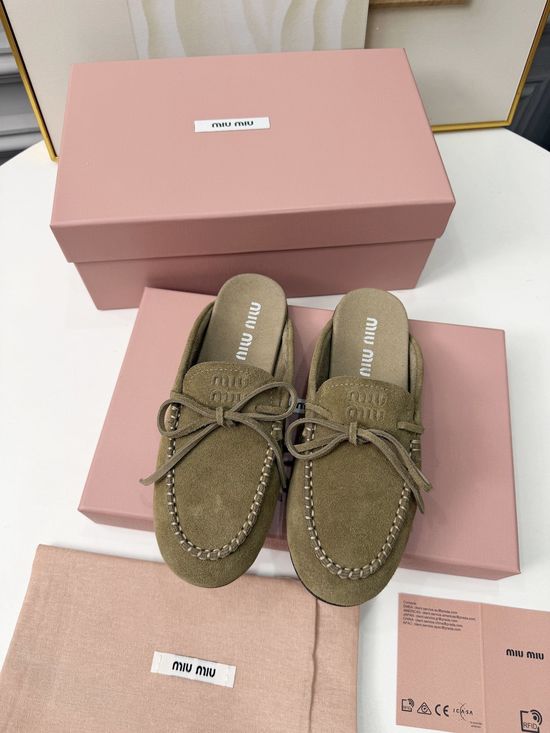 Miu Miu Vintage Distressed Leather Slip-On Loafers