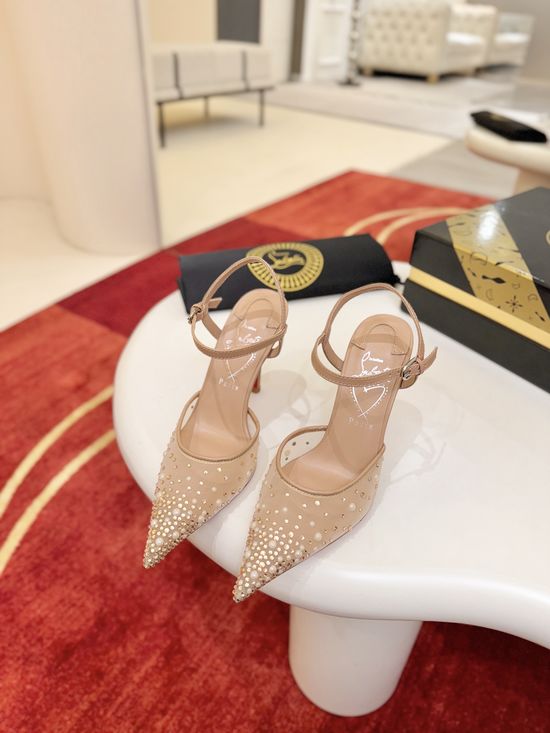 Christian Louboutine Mesh Rhinestone Decor Heeled Sandals Adjustable Ankle Strap