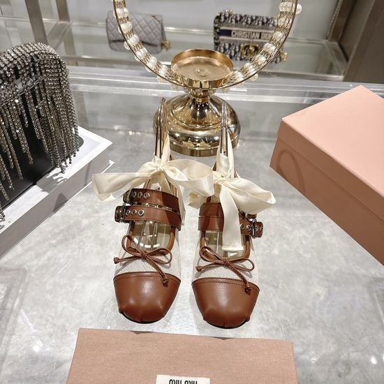 Miu Miu Elegant Bow Detail Soft Leather Ballet Flats